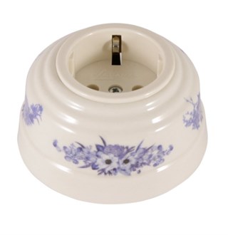 Розетка ретро керамическая с заземлением fiori viola синие цветы, Leanza Fiori Viola РВС РВС - фото 13372
