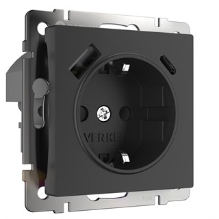 Розетка с быстрой зарядкой USB Type A+С черная (черный матовый) W1171708 W1171708 - фото 22989