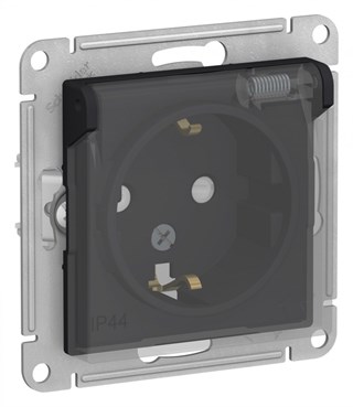 Aqua Карбон Розетка с/з со шторками, с крышкой, 16А, IP44, механизм Systeme Electric AtlasDesign ATN441046 ATN441046 - фото 25367