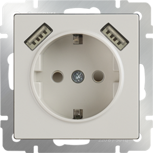 Розетка с заземлением, шторками и USBх2 (слоновая кость) WL03-SKGS-USBx2-IP20 W1171503