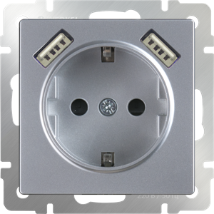 Розетка с заземлением, шторками и USBх2 (серебряный) WL06-SKGS-USBx2-IP20 W1171506