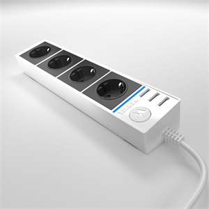 Розеточный блок 4-х местный + 3 USB белый/черный WL20-04-03 WL20-04-03 Белый/черный