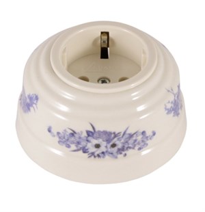 Розетка ретро керамическая с заземлением fiori viola синие цветы, Leanza Fiori Viola РВС РВС