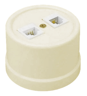 Розетка пластиковая ретро компьютерная двойная RJ45, Песочное золото Bironi B1-302-24 B1-302-24