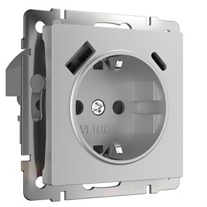 Розетка с заземлением, шторками и USB тип A+C (серебряный) W1171706 W1171706