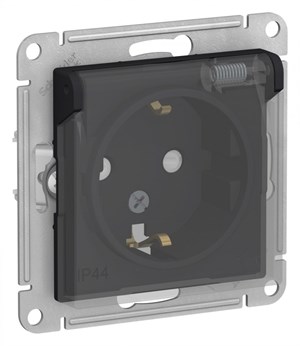 Aqua Карбон Розетка с/з со шторками, с крышкой, 16А, IP44, механизм Systeme Electric AtlasDesign ATN441046 ATN441046